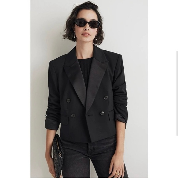NWT Madewell Cropped Tuxedo Blazer Black SZ 8 - Picture 2 of 10